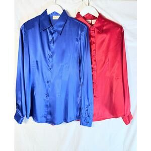 Vintage Two 80s 90s CHRISTIE & JILL Blouse Shirt Size 10 Shoulder Pads Red Blue